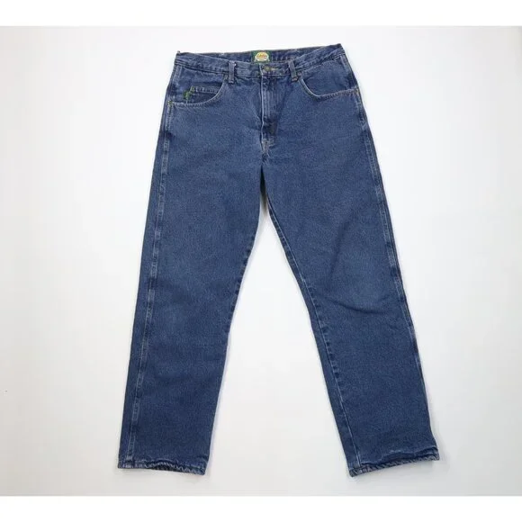 Vintage Cabelas Mens 36x32 Faded Fleece Lined Wide Leg Denim Jeans Blue Cotton